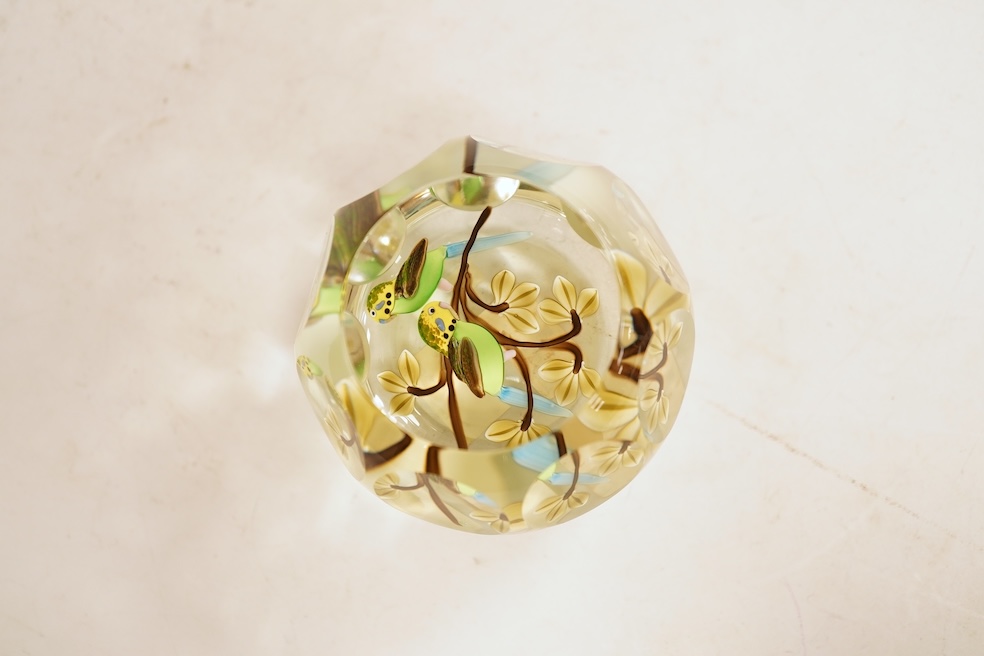 Three boxed Perthshire paperweights together with two further examples, unboxed, some millefiori, largest 7cm in diameter (5)